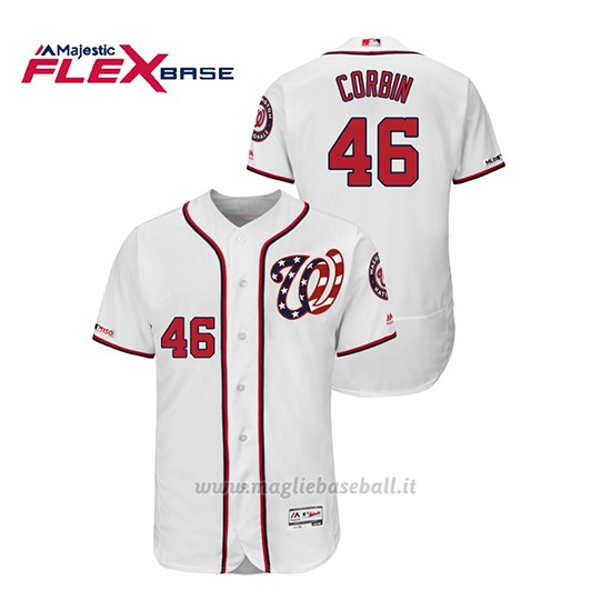Maglia Baseball Uomo Washington Nationals Patrick Corbin 150th Aniversario Patch Autentico Flex Base Bianco